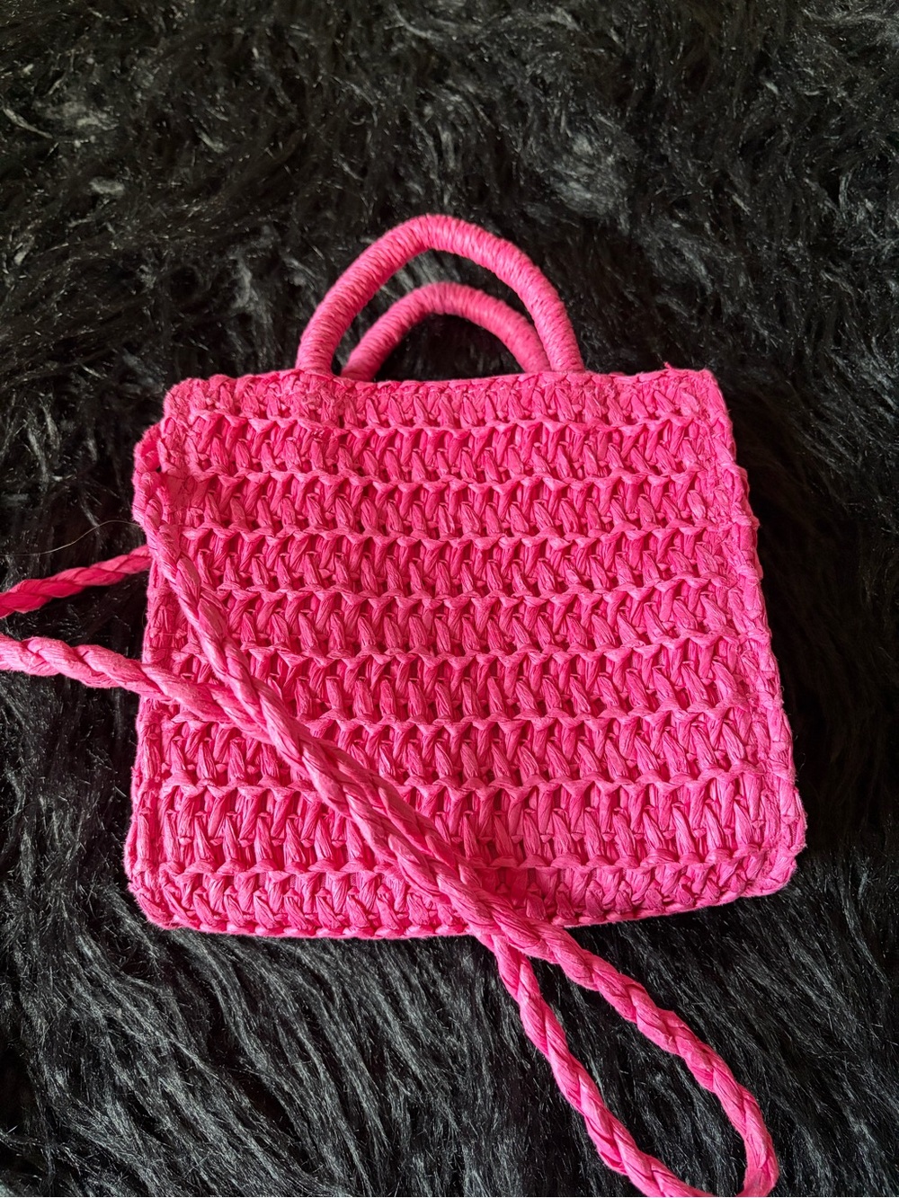 H&M Hot Pink Raffia Bag